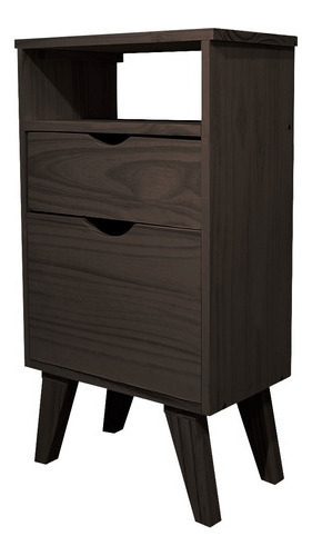 Mesa De Luz Estilo Retro Para Sommier Con Cajon Puerta Y Patas Sajo Vintage Color Nogal