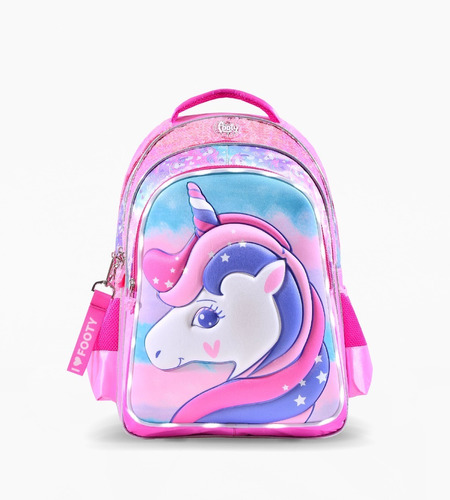 Mochila Espalda 18 PuLG Footy Unicornio Love Con Luz Led