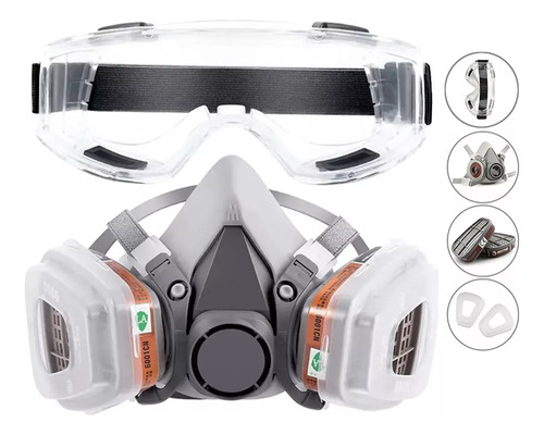 Máscara De Gas 3m Con Filtro Y Gafas De Seguridad
