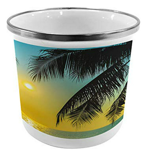 Tazas De Campismo - Lunarable Palm Tree Steel Camping Mug, S