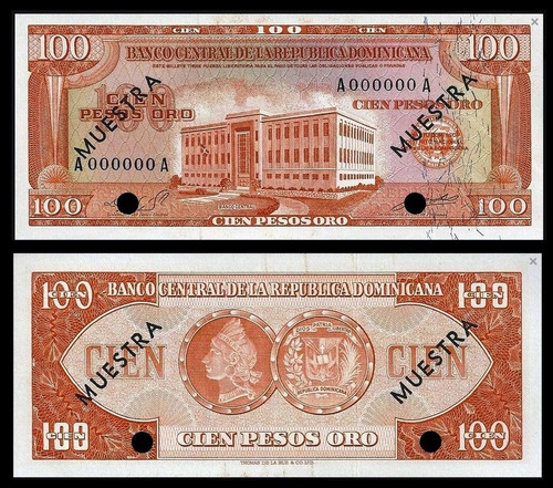 Bn8219 Rep. Dominicana 1965 100 Pesos Ouro Specimen Rara