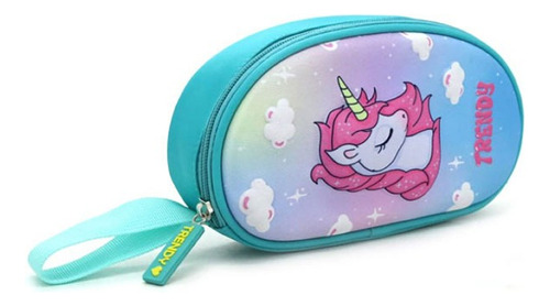 Cartuchera Escolar Trendy Estampa 3d Nenas Color Turquesa Unicornio
