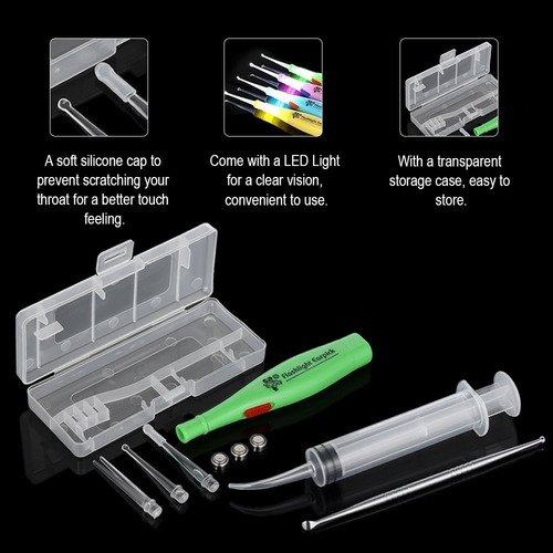 Tonsil Pedra Remover Ferramenta Led Luz Earpick Aço Inoxidáv