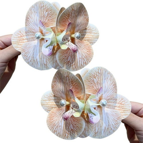 Zh 2 Pinzas For El Pelo Con Forma Flor Orquídea Y Perlas
