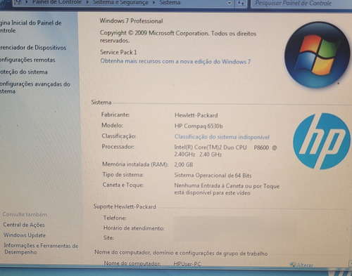 Notebook Hp Compaq 6530b Intel Core2duo Hdd 160gb 2gb Leia Cinza (Usado)