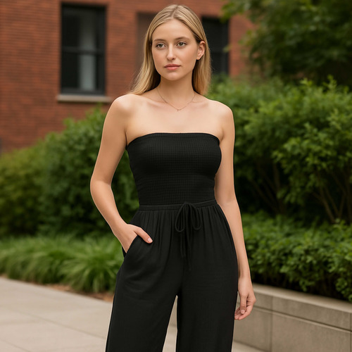Jumpsuit Strapless Mujer Casual Elegante Varios Colores Negro 2xl