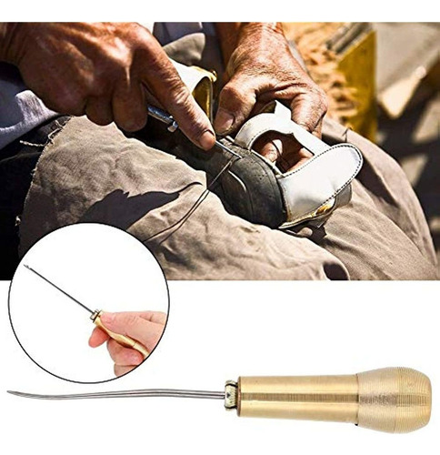 2pcs Lezna Para Zapatos Aguja Punzón De Coser Mango De Cobre