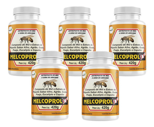 5 Xarope Melcoprol - Mel E Própolis - De 420g Cada