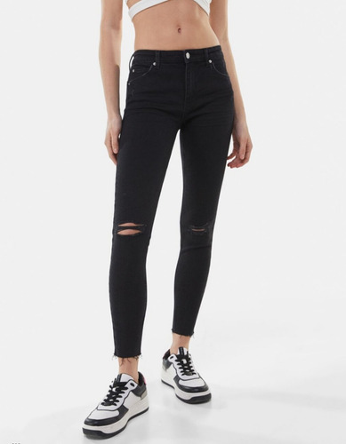 Bershka Jean Negro Push Up Pantalón Dama Talla 40 Nuevo