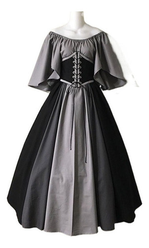 Vestido Mujer Gótico Medieval Patchwork Encaje Barra F