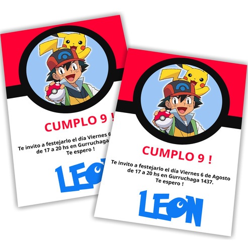 Invitaciones Digitales Cumpleaños Imprimibles Pokemon