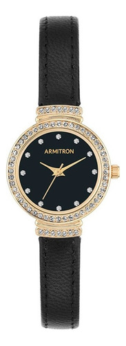 Reloj Armitron Piel Negro Bisel Dorado Y Cristales