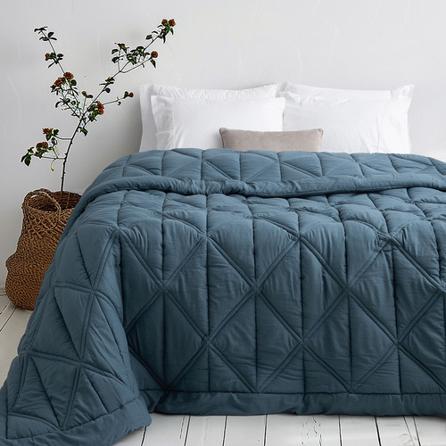 Acolchado King Size Prewashed Con Doble Costura Y Marco Azul Dénim Lisa Sí