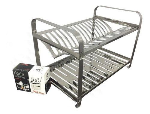 Imagem 3 de 7 de Escorredor Aço Inox 16 Pratos Porta Talheres Inox Promoção