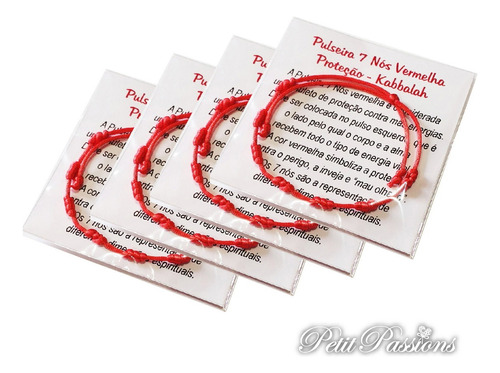 Kit 4 Pulseira Kabbalah 7 Nós Vermelha Ajustável Cetim