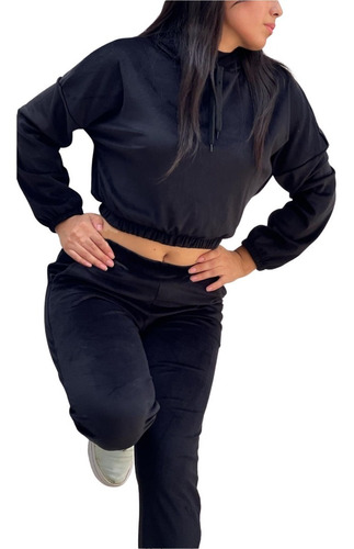 Conjunto Plush Elastizado Mujer Jogging Y Buzo Con Capucha 