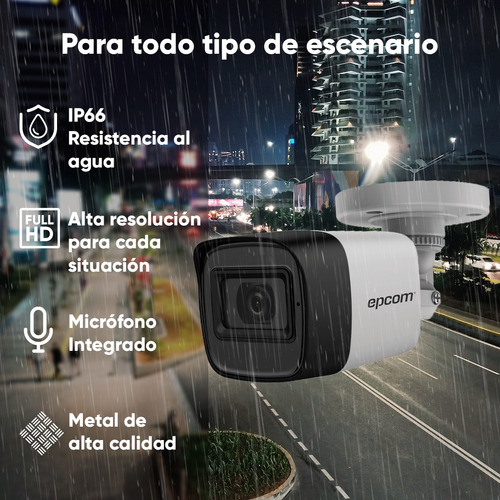 Epcom Kit de Camaras de Seguridad Exterior Metalicas con Micrófono Integrado Video Baluns Modelo B50KIT-PLUS-SC Video Vigilancia TurboHD 1080p CCTV 4 Cámaras Bala