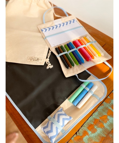 Kit Lousa, Estojo Giz Cera E Mochilinha Azul