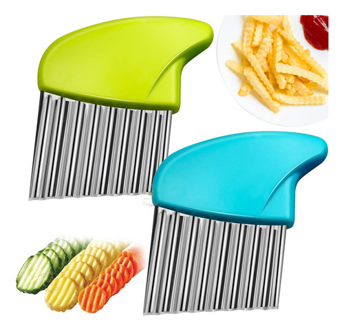 2pz Cortador Arrugas,patata Vegetal Crinkle Ondulado Chopper
