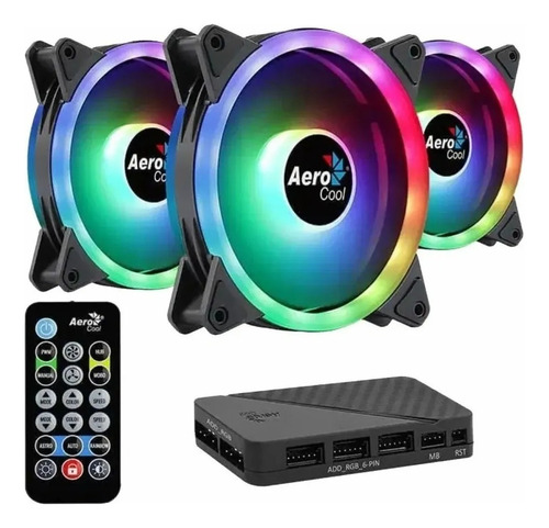 Kit De 3 Fans Aerocool Duo 12 Pro Argb Controladora Pcreg Led Rgb