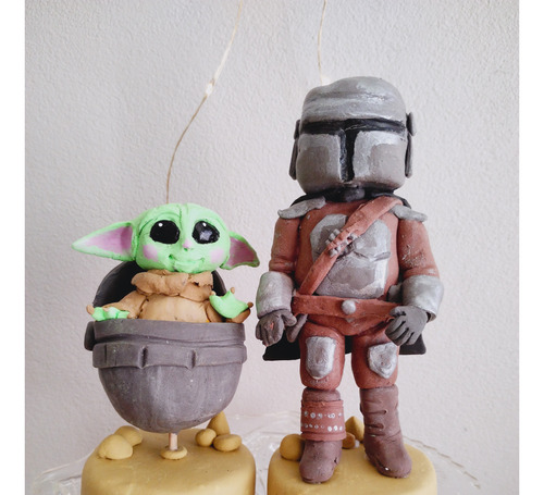 Mandalorian Y Bebé  Yoda En Porcelana Fria Souvenirs Torta 
