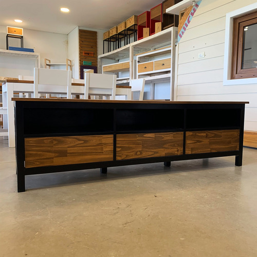 Mesa Rack De Tv Madera Pintada Con Cajones Y Estantes Negro