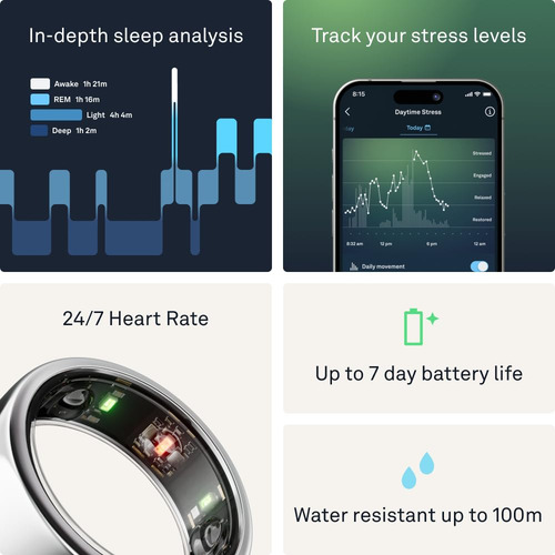 Monitor Para Dormir Smart Ring Oura Gen3 Horizon, Plateado,