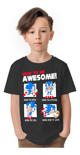 Polera Niños Sonic Be Awesome Algodon Wiwi