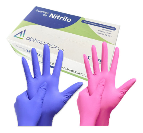 Guantes De Nitrilo Caja 100u. Rosa. Lila.