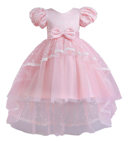 Vestido Para Niños Con Lazo De Encaje Con Flores, Vestido De