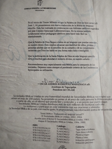 La Biblia Traducción En Lenguaje Actual Orden Católico.. (Usado)