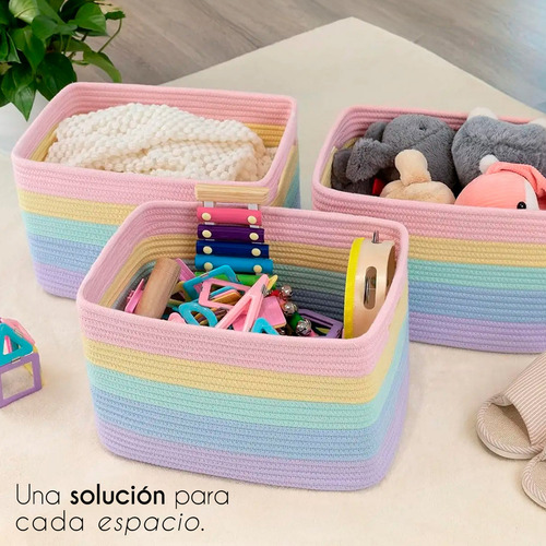 Juego Cestas Almacenamiento 3 Organizadoras Estantes Color Multicolor