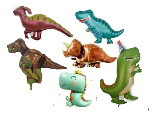 Set 6 Globos Dinosaurios Metalizados Grandes - Globifiesta