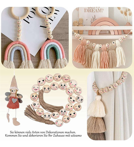 8 Estilos De Contas De Madeira Com Rosto De 20 Mm Smile Bead