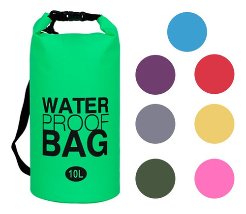 Bolso Pvc Water Proof De 10lts Color Verde Limón Diseño De La Tela Liso