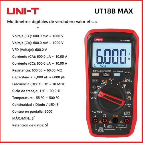 Multímetro True Rms 6000, Uni-t18bmax 1000v 10a