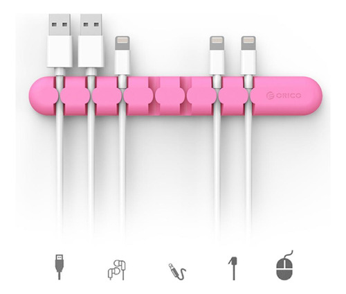 Organizador Fios Mesa Adesivo 7 Cabos Escritório Office Cor Rosa