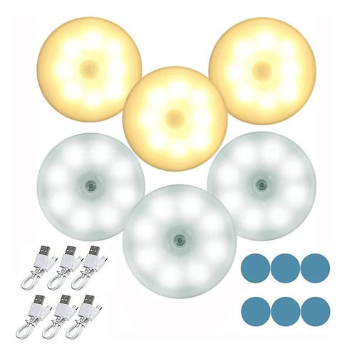 6 Lampara Con Sensor Movimiento Potente Interiores Calida