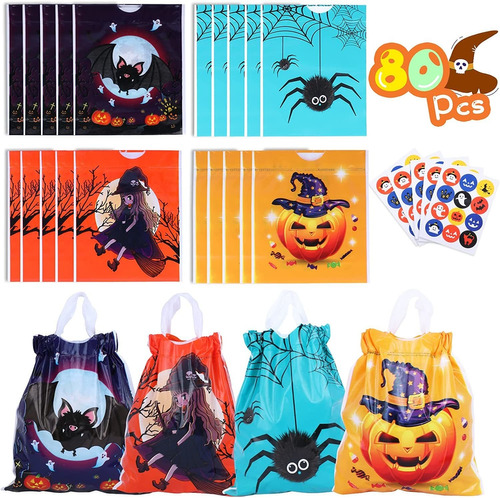 80 Pcs Bolsas De Dulces Con Cordón De Halloween Para N...