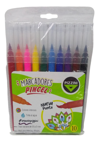 Marcador Pizzini Punta Pincel Blister X 10 Colores Al Agua