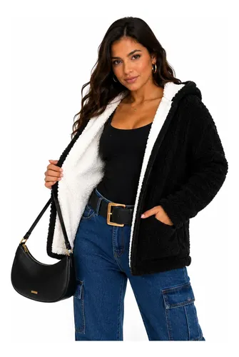 Casaco Teddy Dupla Face Reversível Feminino Inverno 2 Em 1 Preto-branco 36-42
