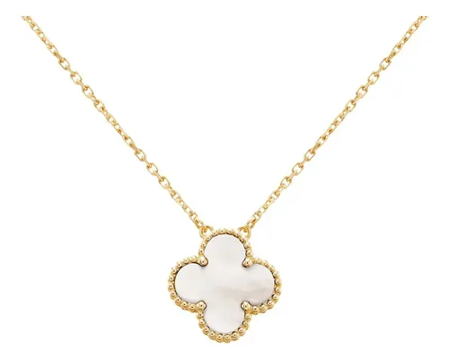 Collar Trébol Acero Quirurgico Baño 18k 4 Hojas Van Flor Color Blanco