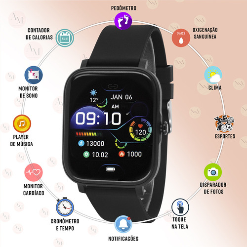 Relógio Smartwatch Tuguir Preto Digital 1 Ano De