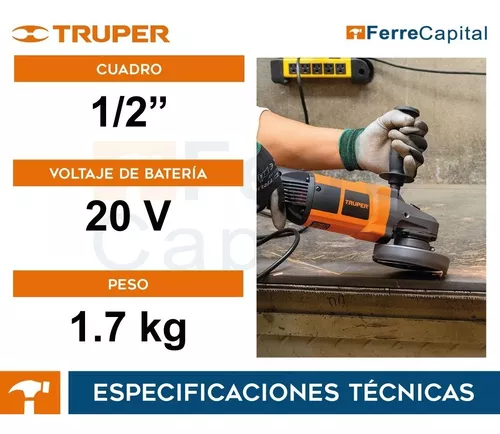 Pistola De Impacto Inalámbrica Profesional De 1/2, 20 V Truper - 101607 -  LIMI-20A 