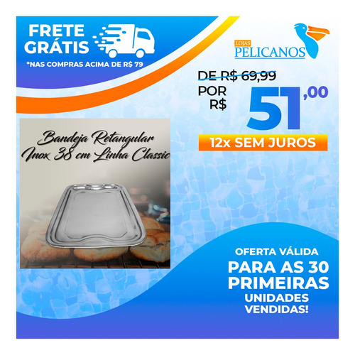 Imagem 2 de 7 de Bandeja Inox Retangular 38cm Bandeja Cafe Manha E Para Doces