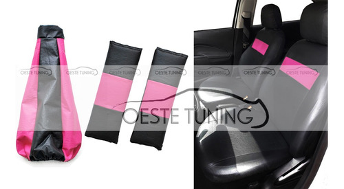 Fundas Cubre Asiento Cuero + Cofia + Cubre Cinturones Rosa