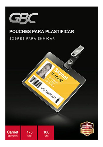 Plástico Para Plastificar 175 Mic Tamaño Carnet X100 Gbc