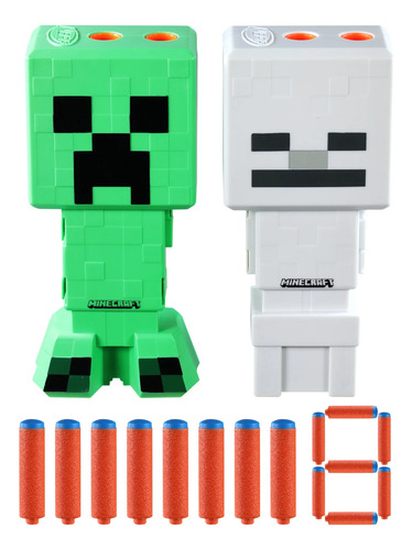 Nerf X Minecraft, Skeleton And Creeper Blaster +8 Dardos Verde Y Blanco
