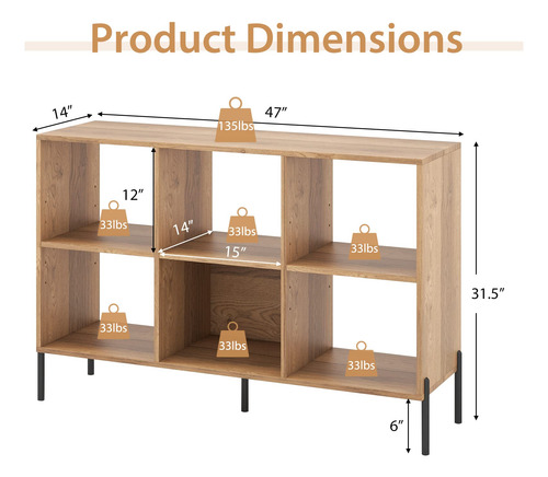 Estantería Organizadora De Madera Con 6 Cubos Y 3 Niveles