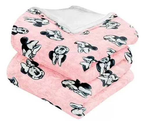 Cobertor Individual Invernal Minnie Mouse Disney Borreguita Color Gris
